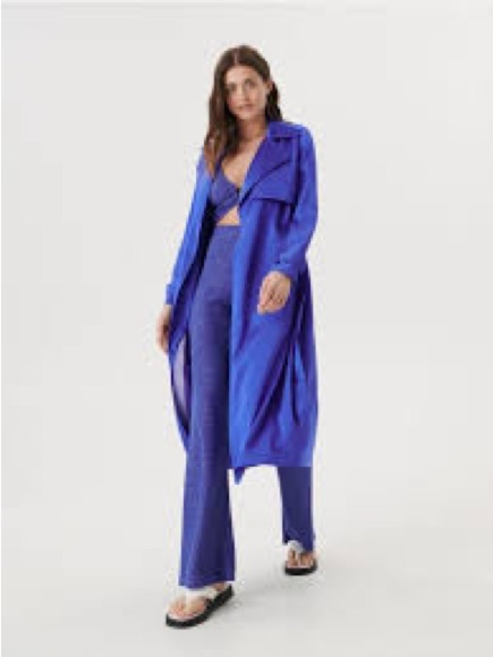 Luna moon Women's Royal Blue Longline Trench Coat with Contrast Lining
